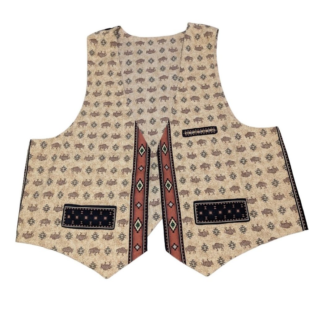 Vintage Southwestern Buffalo Vest open design sz L back tie sash